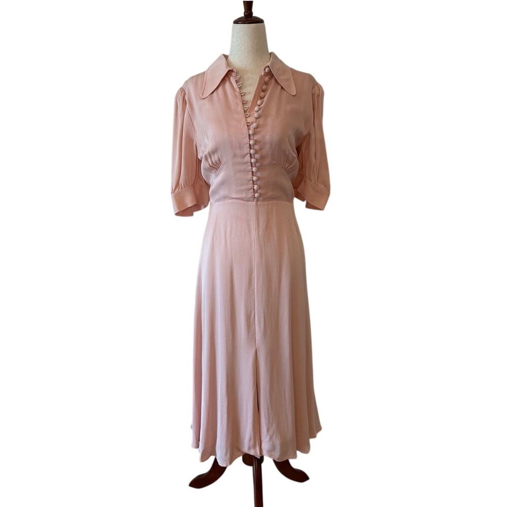 LK Bennett Amor Pink Satin Crepe Midi Dress Women’s US 10 *Missing Belt*